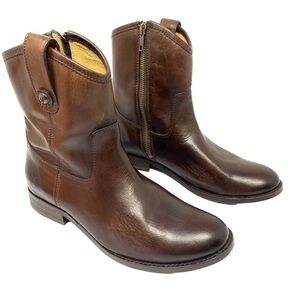 Frye Leather Side Zip Ankle Boots Melissa Button Short SZ 6.5B